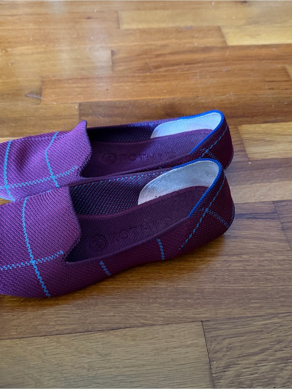 Rothy’s the plaid slip on loafer retired burgundy grid color way - Picture 2 of 8
